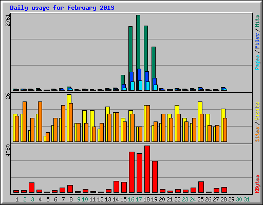 Daily usage for February 2013